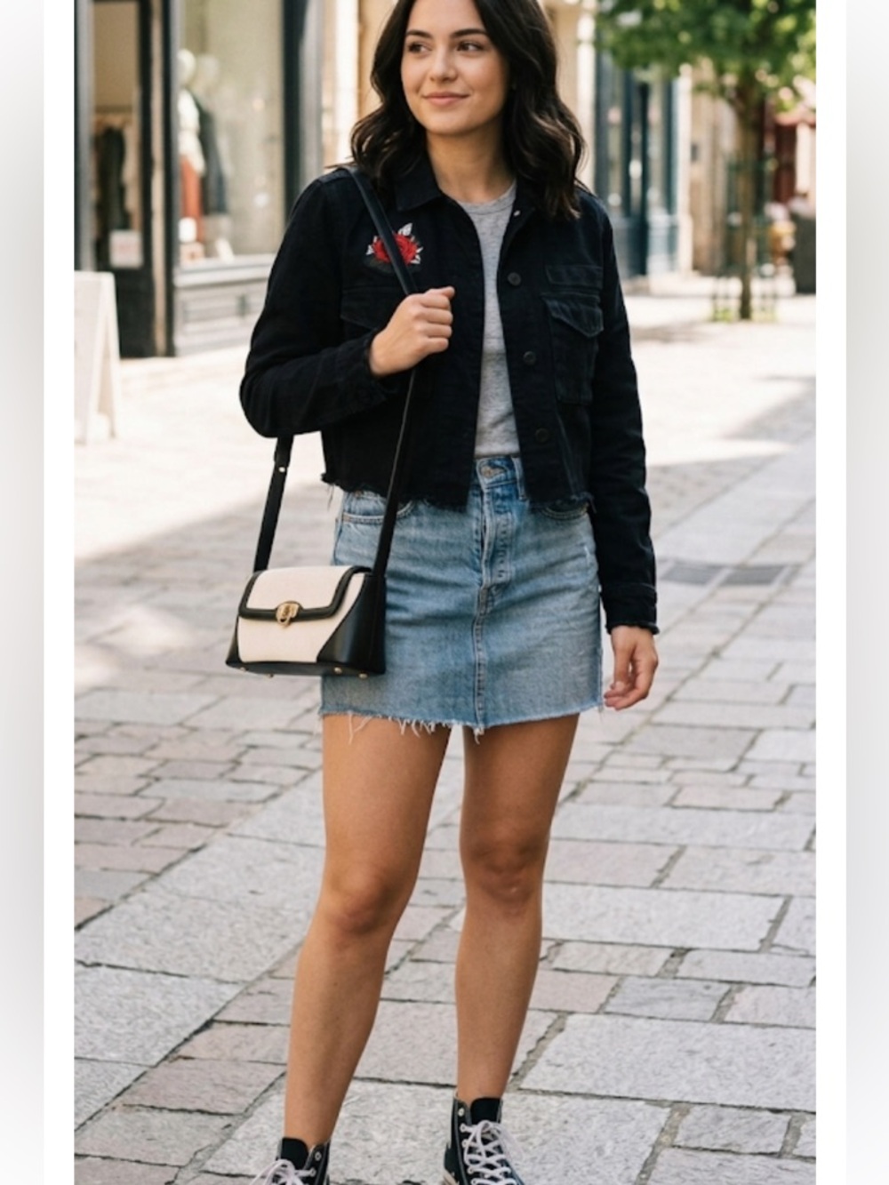 H&M Black Jacket with Red Rose Embroidery
